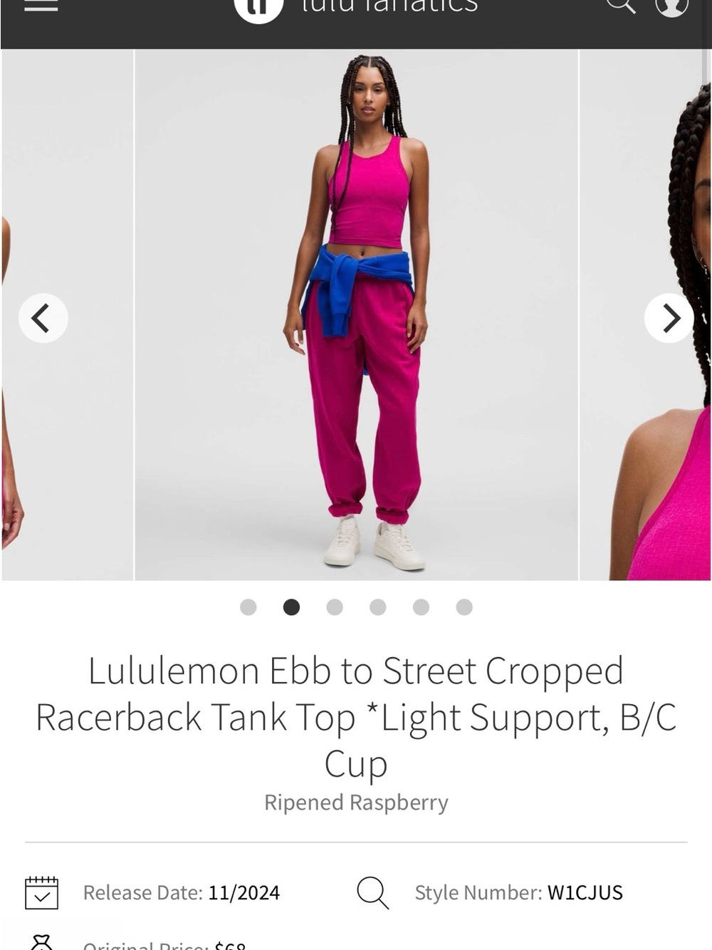 lululemon athletica Cropped Racerback Tank in Ripened Raspberry - Picture 2 of 5